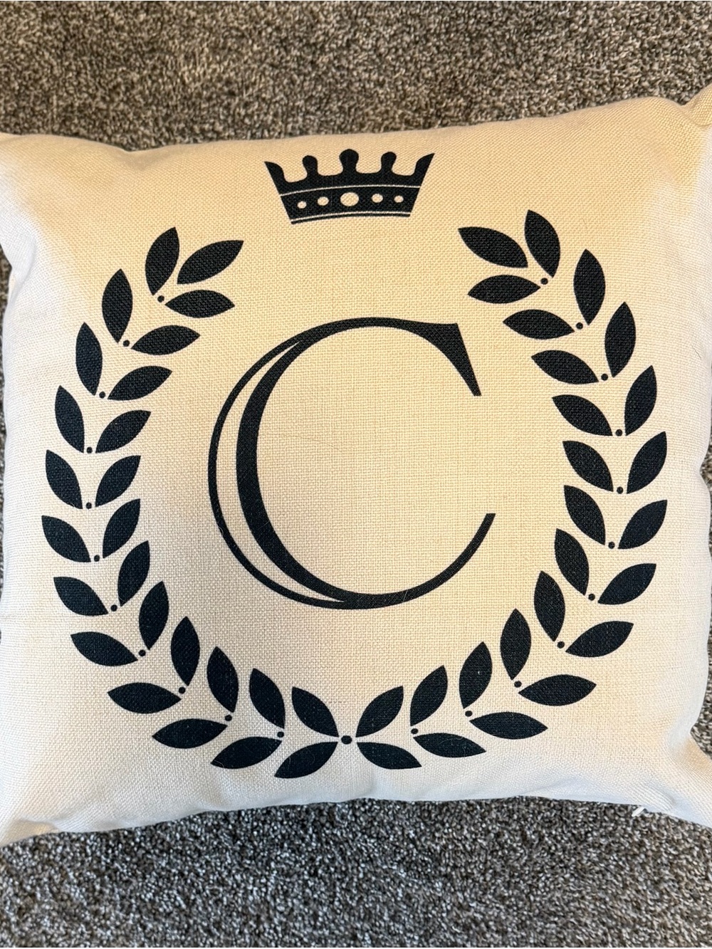 Monogram 'C' Decorative Pillow in Cream and Black